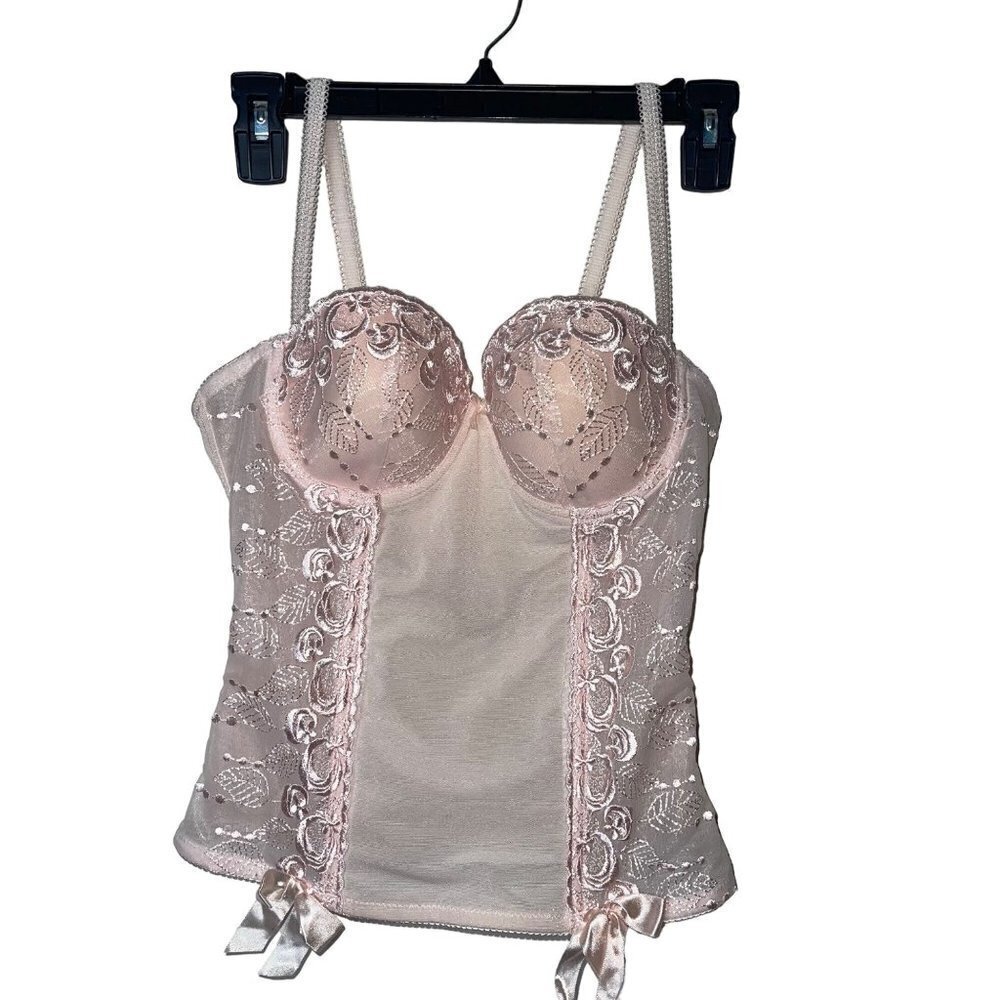 Donna Loren Gold Label Womens Bustier Top 34B Pink Corset Style Bra Embroidered
